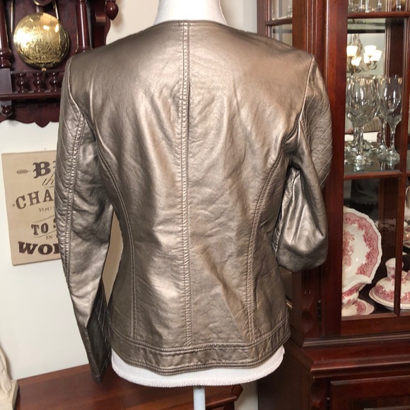 Chico’s Bronze Metallic Faux-Leather Jacket - Picture 6 of 9